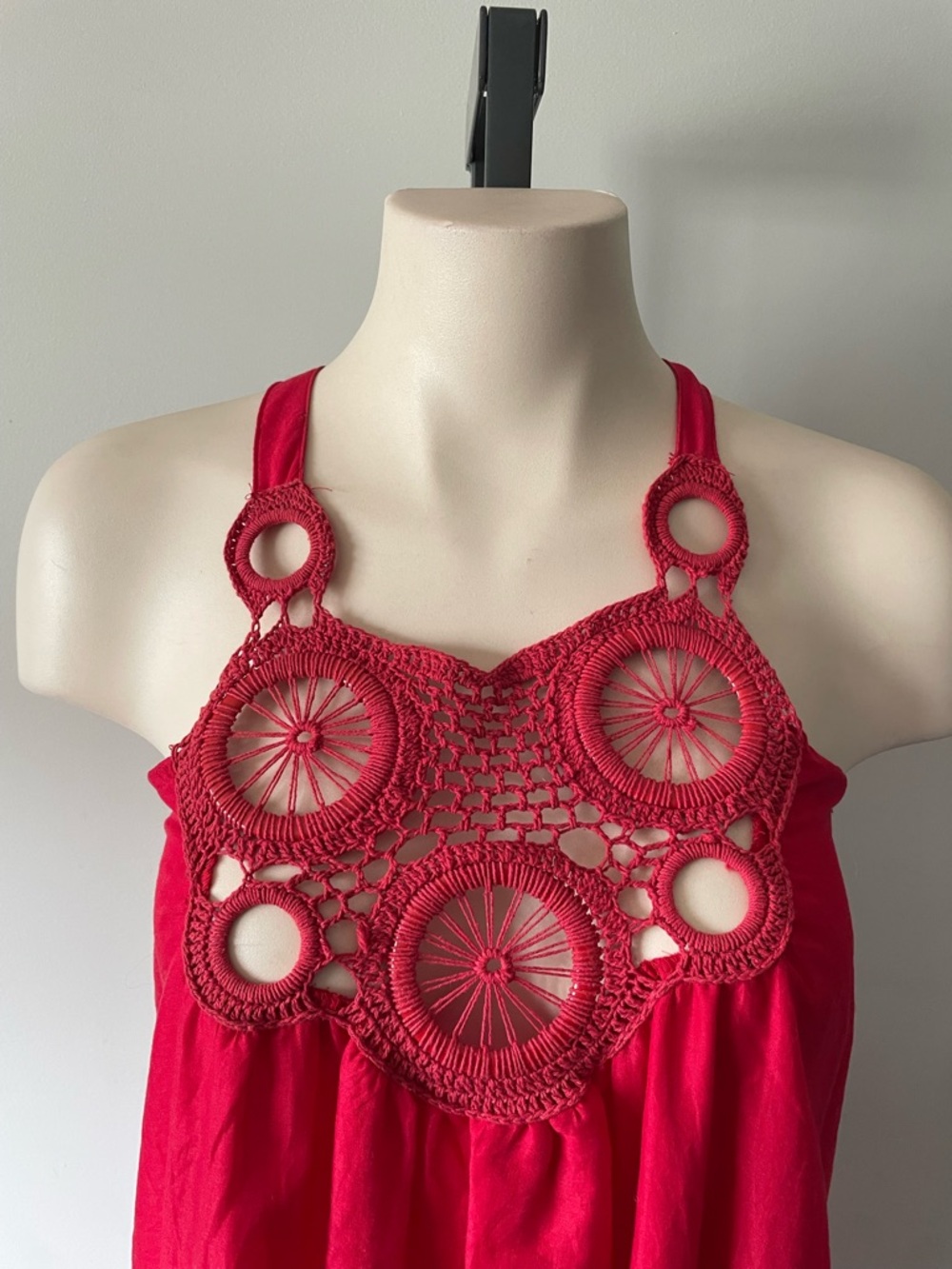 Y2K Vintage Pixie Crochet Midi Shift Swing Dress Racerback Red - Picture 3 of 5